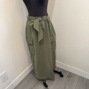 Inc NWT Olive Green Cargo Midi Skirt Tie Waist Utility Style Size 10 Wrap